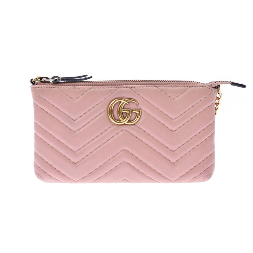 GUCCI GG Marmont Chain Wallet Bag Pink Calfskin Shoulder